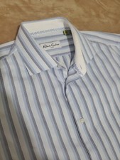 Robert Graham Mens Button Up Dress Shirt Sz 42 16.5 Large Blue stripe Cotton