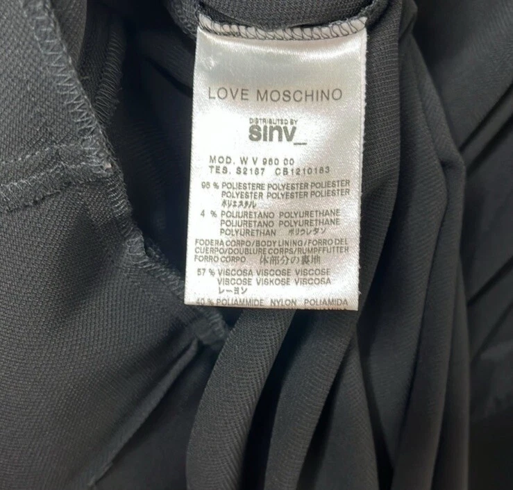 Love Moschino abito donna nero doppio volant senza maniche peplo tubino taglia 2