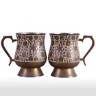 Brass Enameled Handcrafted Floral Print Mugs/Cups Pack Of 2 For Decorative Home.
