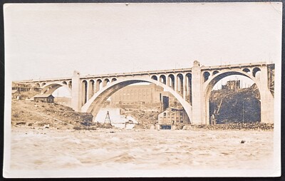 1912 Spokane WA Monroe Street Bridge RPPC   Early Construction View