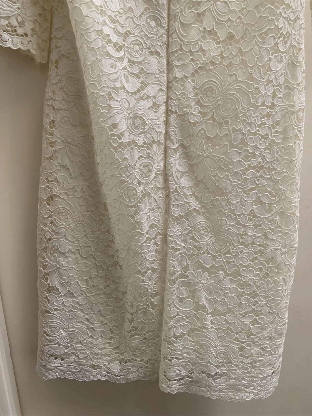 OFF WHITE Abito Lauren Ralph Lauren bianco sporco pizzo taglia 6 piccolo manica corta ottimo