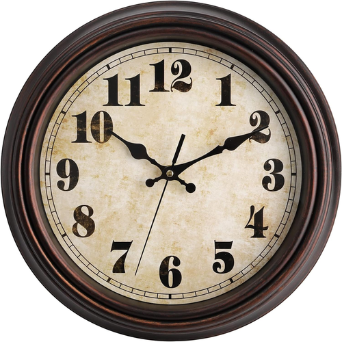 Silent Retro Wall Clock 12" Vintage Quartz Battery Operated for rustic Home Deco