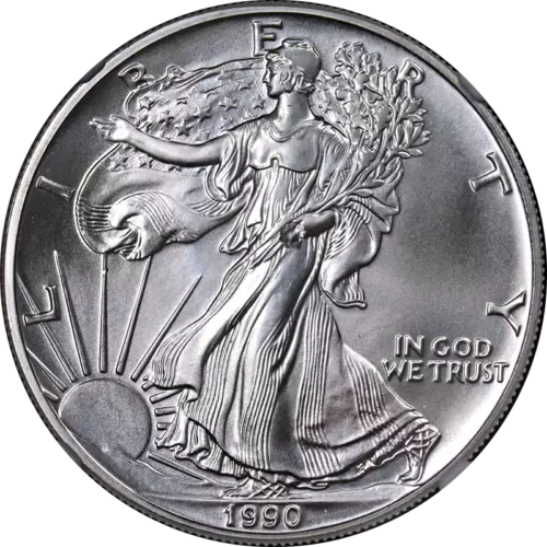 1990 Silver American Eagle $1 NGC MS68 ERROR - Obverse Struck Thru - Small Obstr
