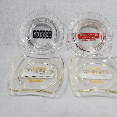 4 Vintage Ashtrays Harrah's, Nugget, Bonanza Reno & Fallon Nevada, Lake Tahoe