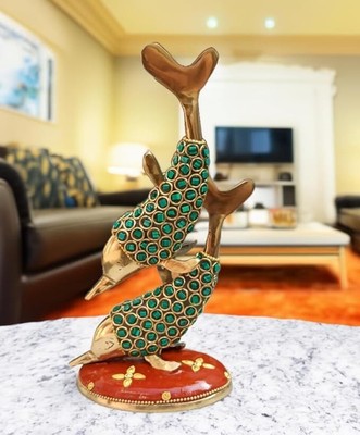Brass Meenakari Dolphin Fish Pair Figurines