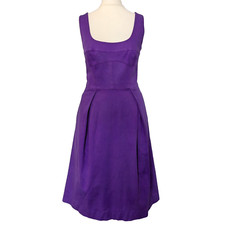 L.K. Bennett Dress 10 Purple Panel Fit & Flare Sleeveless Knee Length Smart Work
