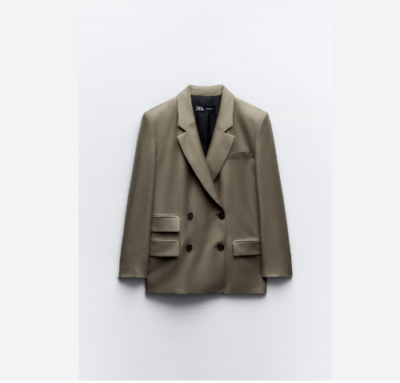 Zara Womens Blazer Double Breasted Jacket S Small Tan Brown 8674