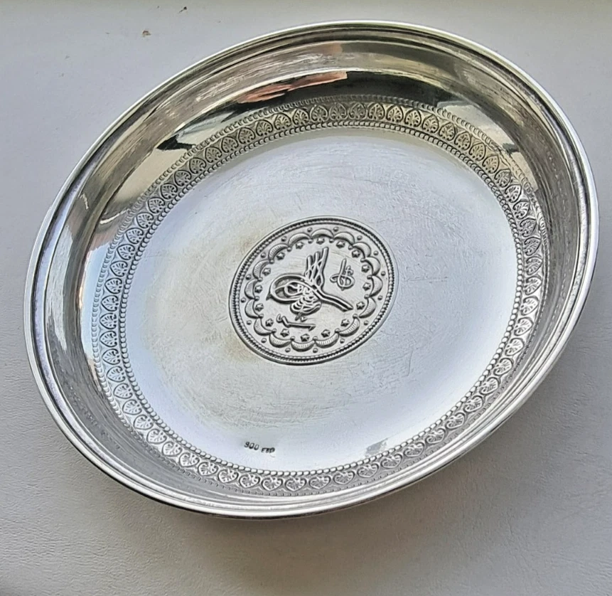 ANTIGUO PLATO DE PLATA IMPERIO OTOMANO TURCO 900 Foto 3 de 4