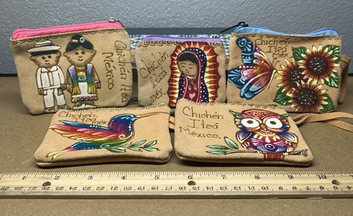 5 Hand Crafted Authentic Leather Coin Pouches, Handmade In Chichen Itza Mexico