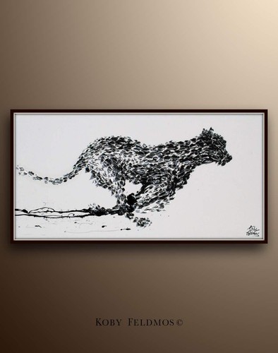 Black & White Cheetah Painting 55", animal oil painting on canvas, handmade item - Picture 4 of 5