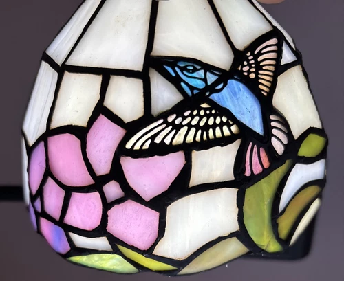 VTG Tiffany Style Stained Glass Floral Lamp Shade Only Hummingbirds 5.5” Cute