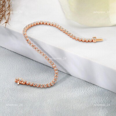 Round Diamond April Birth Wife Tennis Mother's Day Bracelet 18K Solid Rose Gold