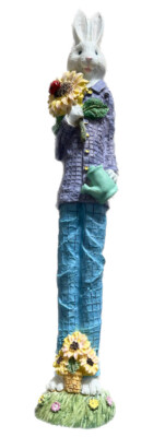 Windsor Collection Tall Thin Easter Bunny Boy Figurine W Sunflower & Ladybug NIB