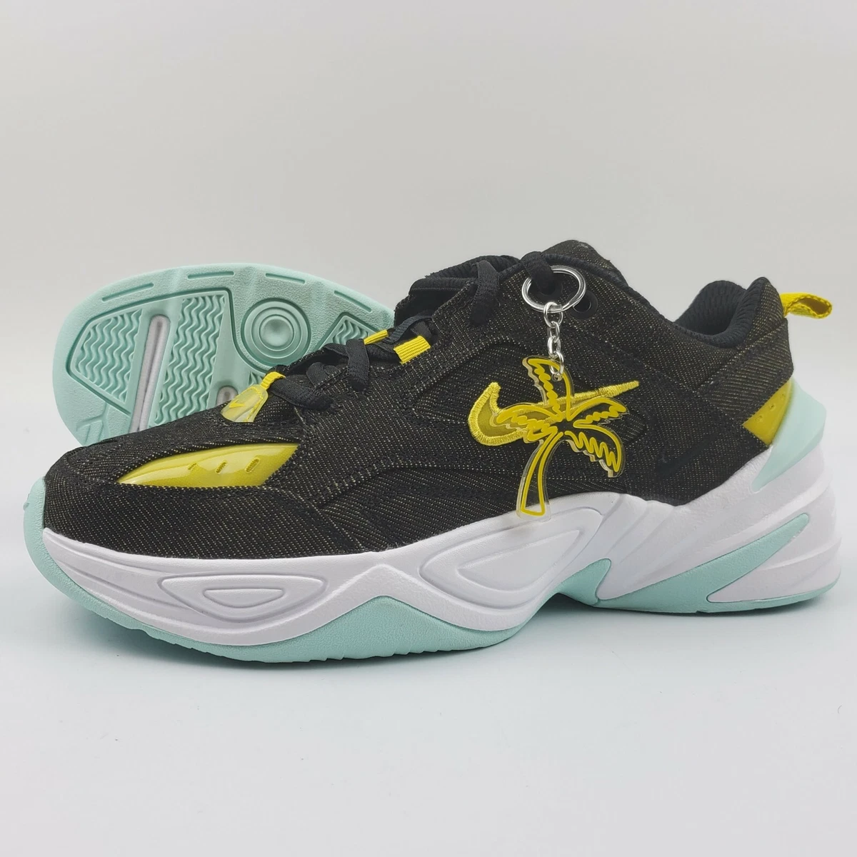 Nike M2K Tekno Twill Denim Shoes Womens 8 Black Yellow White