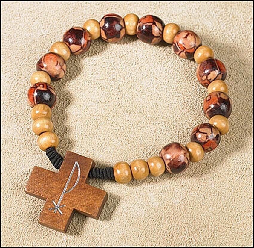 Chi Rho Cross with Painted Beads Rosary Bracelet (RC483) 7