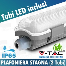 PLAFONIERA STAGNA + 2 TUBI NEON LED 60CM 120CM 150CM VTAC PLAFONIERE SOFFITTO