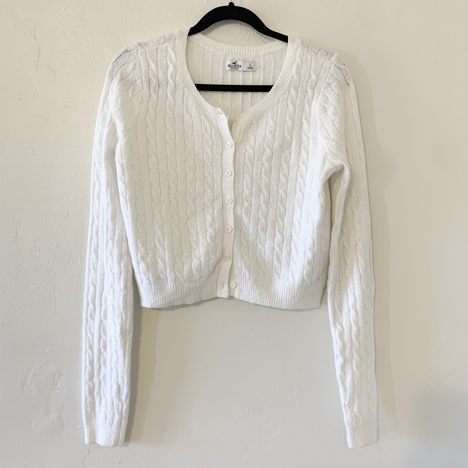 Hollister Cropped Knit Cardigan Sweater in Off-White Size Large | eBay