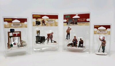 NOS Lemax Christmas Village Collection - Working in the Snow - Lot of 4