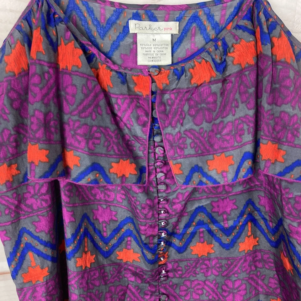 Parker Pink Top Womens M Silk Blend Cami Sleeveless Floral Scoop Neck Button Up - Image 4 of 4