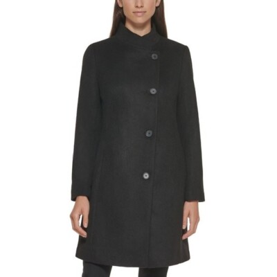 DKNY Women's Asymmetrical Wool Blend Coat Black Sz XXL