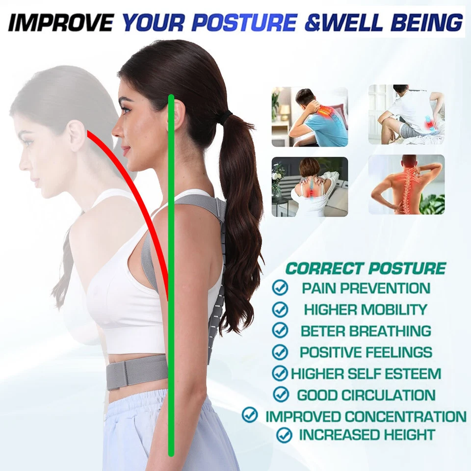Back Posture Corrector Shoulder Straightener Brace Neck Spine Support Men Women - Image 3 of 4