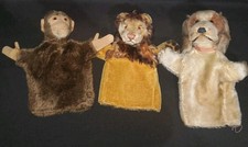 3 Vintage Steiff Hand Puppets, Monkey Jocko, Lion Leo, Cocker Spaniel Cockie