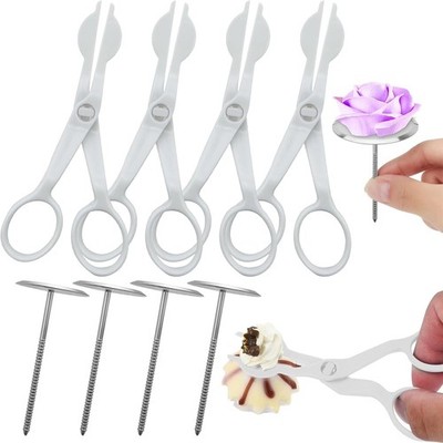 4 Pack Cake Flower Decorating Set Flower Nail and Flower Lifters Stainless St...