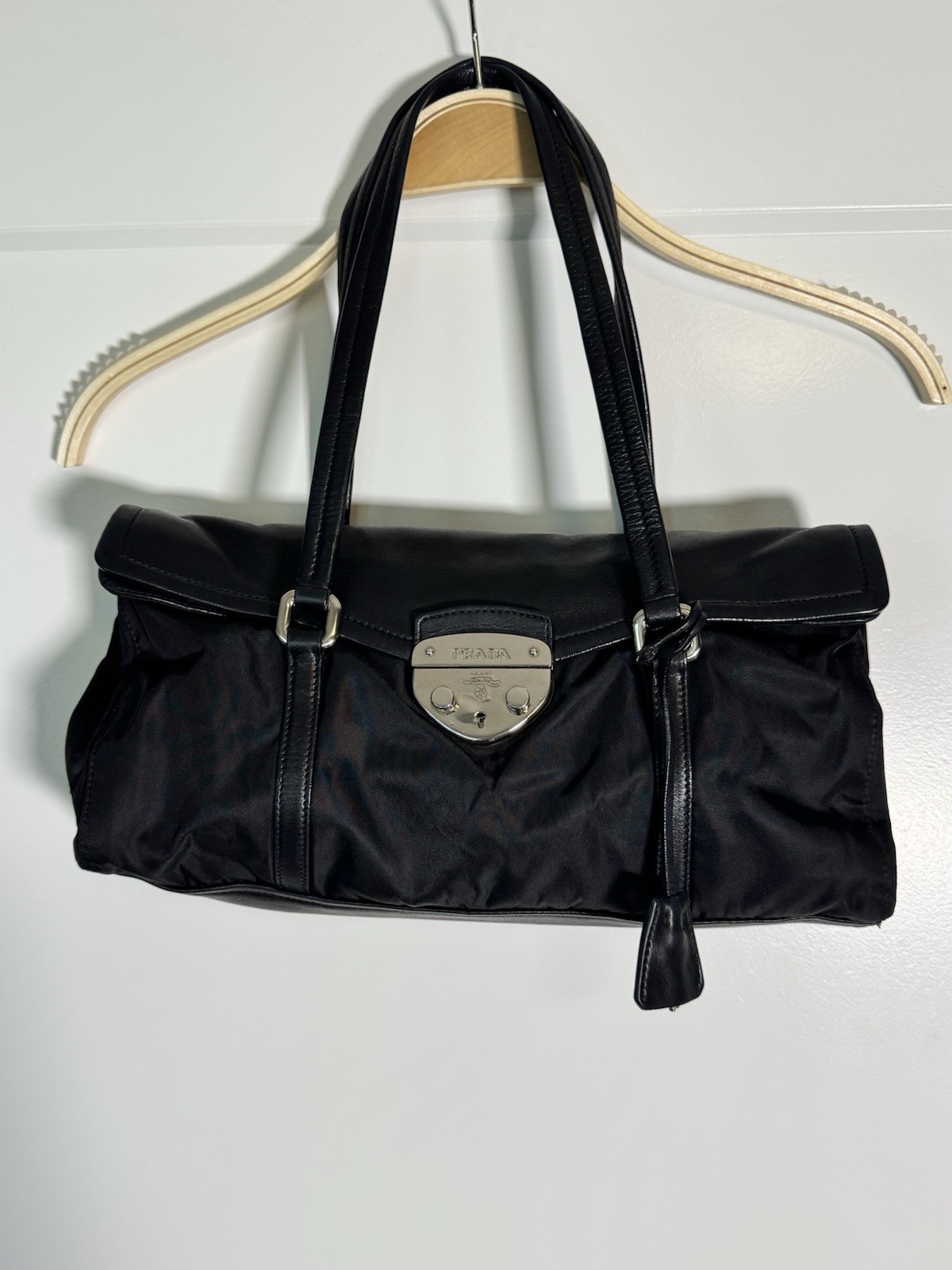 Authentic Prada Tessuto Black Leather Shoulder Bag