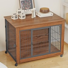 Dog Crate End Table Pet Kennel House Indoor Wood Furniture Steel Metal Pet Cage