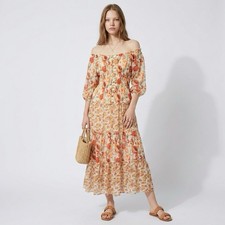 Figueroa & Flower Anthropologie Womens Small Floral Tiered Midi Dress FLAWS Boho