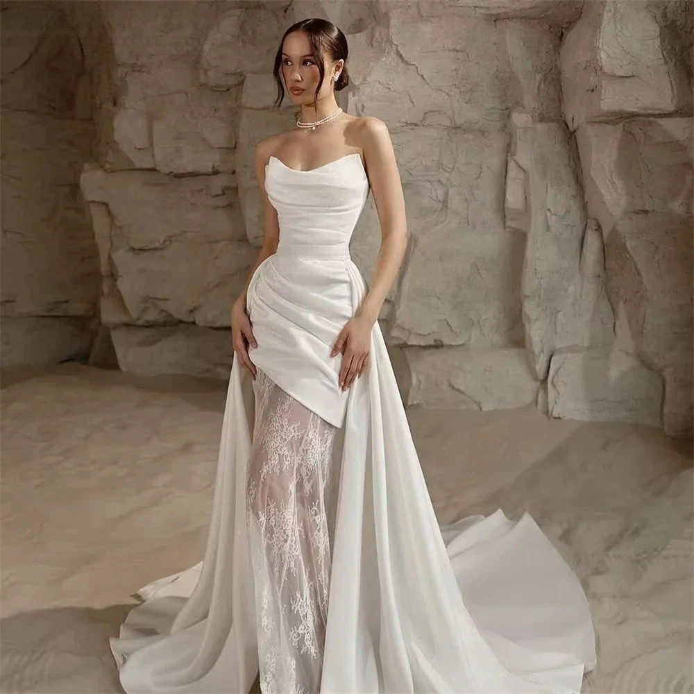 ebay beach wedding dresses White/Ivory Two Pieces Mermaid Wedding Dress Off Shoulder Lace Beach Bridal Gown