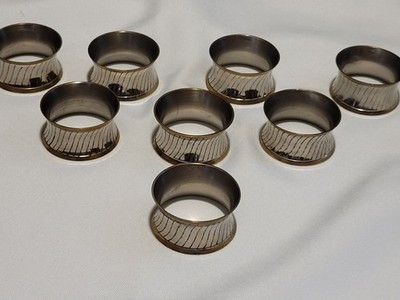 RARE MCM Chrome Brass Napkin Rings Set 8 Atomic Space Age Retro Table Decor VTG