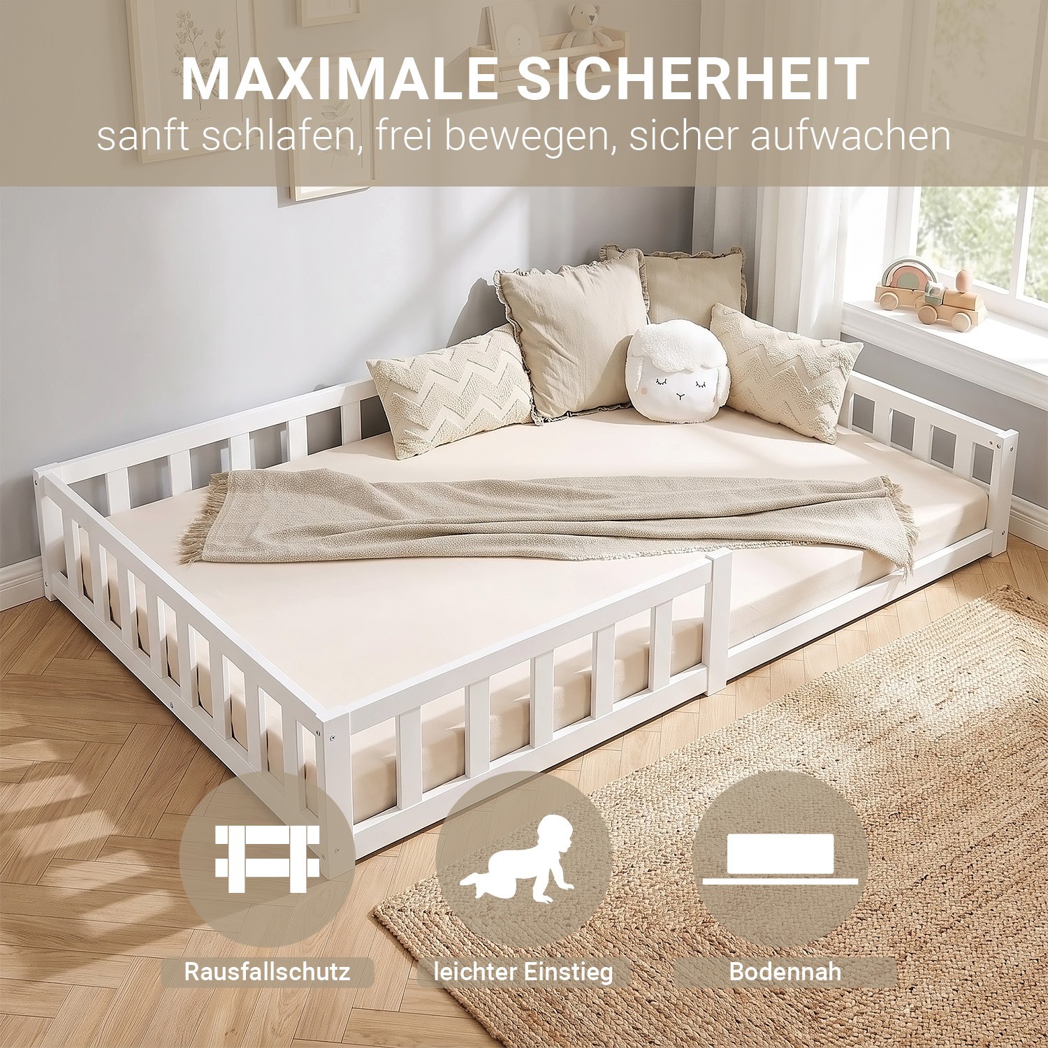 Lettino 120x200 bambina ragazzo anticaduta pavimento legno bianco homestyle4u foto 4