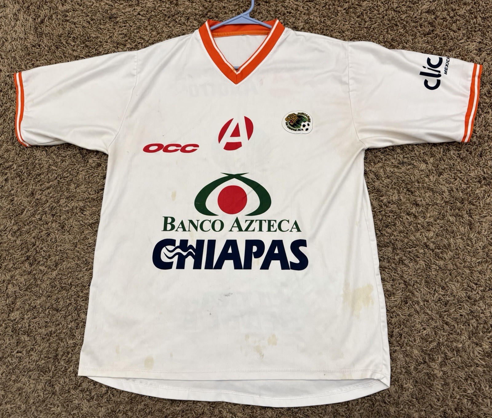 Vintage Jaguares de Chiapas Keuka Soccer Jersey  #8 White Orange Mens Size Large
