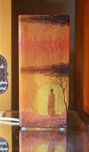 African Warrior Frosted Glass Table Lamp Orange Design Handmade Gift Home Decor - Picture 6 of 7
