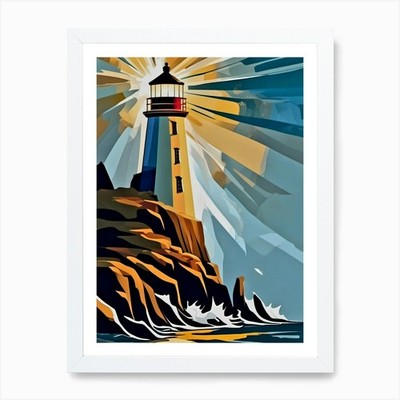 Finding the Way Leuchtturm Kunstdruck gerahmtes Wandbild Poster Leinwanddruck Bild