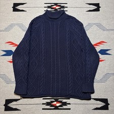 J. Crew Chunky Cable Knit Cotton Roll Neck Sweater Men s Size Medium Navy Blue