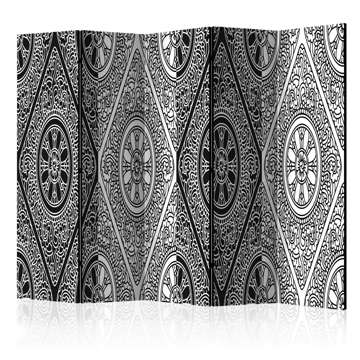 Paravent 5 volets Ethnic Monochrome 172x225cm en bois de pin noir