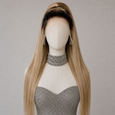 Synthetic Hair Long Straight Free Part Ombre blonde 13x4 Frontal Lace Wigs