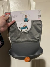 TWO NWT OXO Tot Roll Up Bib Comfortable Wipeable Fabric BPA Free PVC Free Gray
