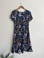 Hilo Hattie Blue Hawaiian Floral Ukulele Print Shift Dress Medium Tropical Vacay
