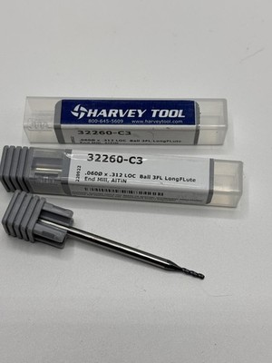 Harvey 32260-C3 solid carbide Ball end mill .060''  .312'' LOC 2.5'' OAL 3 flute