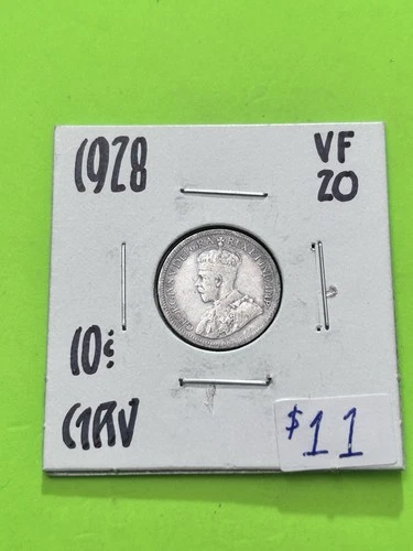1928 Canadian Silver 10 cent Coin King George V .8Silver Dime AG Trending At $11