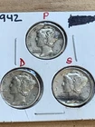 1942 P / D / S Mercury Dime Set Ten 10 Cents Coins - All 3 Silver Dimes Included