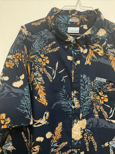 Columbia Mens Regular fit Short Sleeve Button-Up Shirt XXL Blue Floral Hawaiian - Picture 12 of 21