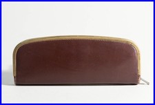 Braun Leder Etui Innen Rot Wildleder m. Reißverschluss & Goldrahmen f. 2 St.