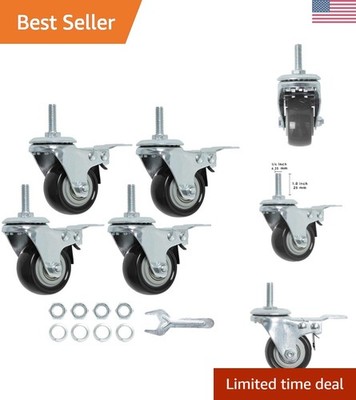 2'' Threaded Swivel Casters - Anti-Wear, 600 lbs Load Capacity, Set of 4