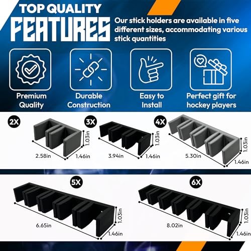 Wall Mount Hockey Stick Holder | Ice Hockey Stick 6 Stick Wall Mount Black