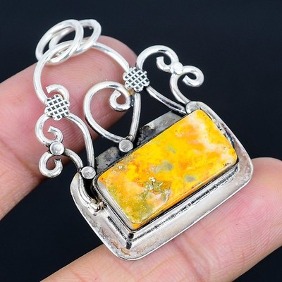 Beguiling Bumble Bee Jasper Gemstone 925 Sterling Silver Pendant 1.89''