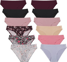Women's Seamless Underwear 12-Pack - Breathable Cotton Crotch High Cut Low Rise
